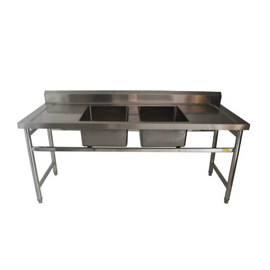 Pia de Inox 190x70x85cm com 2 Tanques Central de 60x50x35cm SKBX1970L FrigoPro